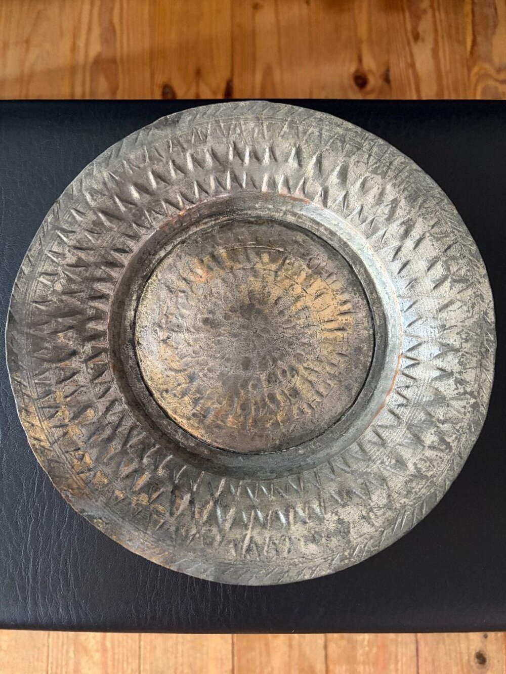 Vintage Decorative Plate Silver Tone Embossed Pattern